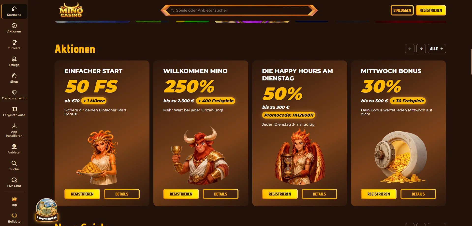 Bonus di benvenuto Mino Casino — fino a €2.300 e 400 giri gratis