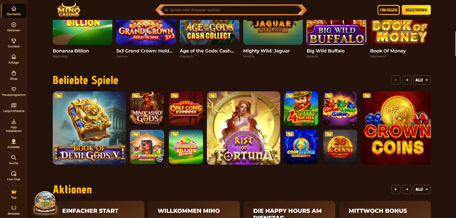 Giochi di slot a Mino Casino — provider top come Pragmatic Play e Evolution